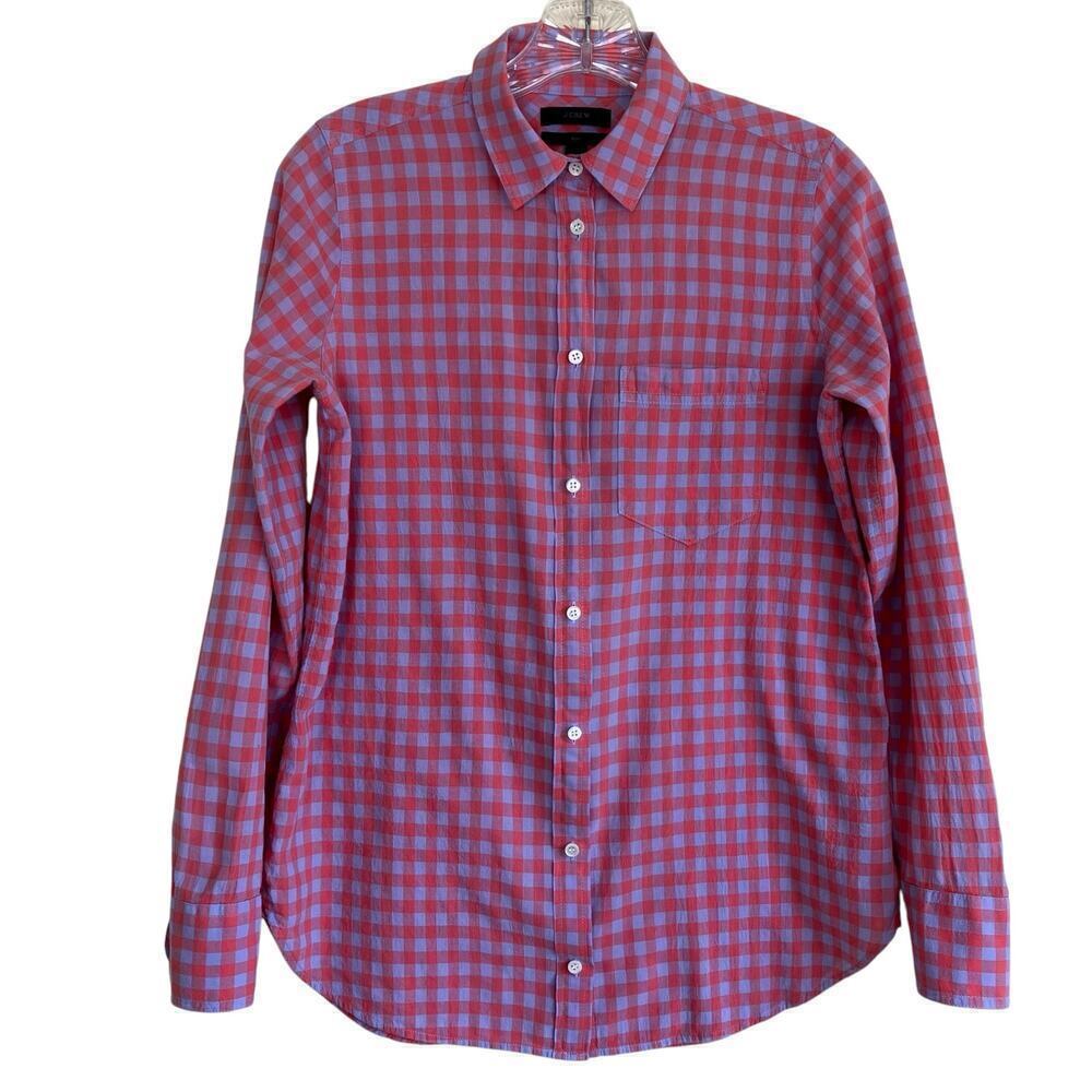 J. Crew Plaid Check Boy Shirt Red Purple Relaxed Fit Casual Cabincore Sz 0 - Picture 2 of 16